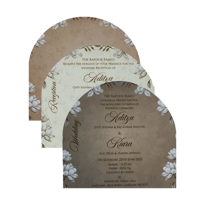 Brown Laser Cut White Floral Wedding Card-King of Cards