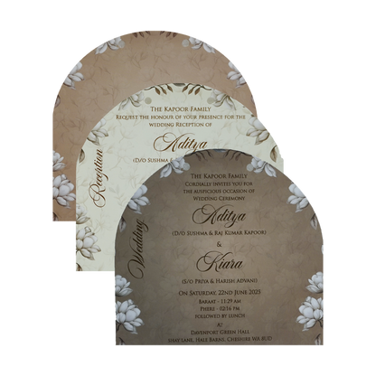 Brown Laser Cut White Floral Wedding Card-King of Cards