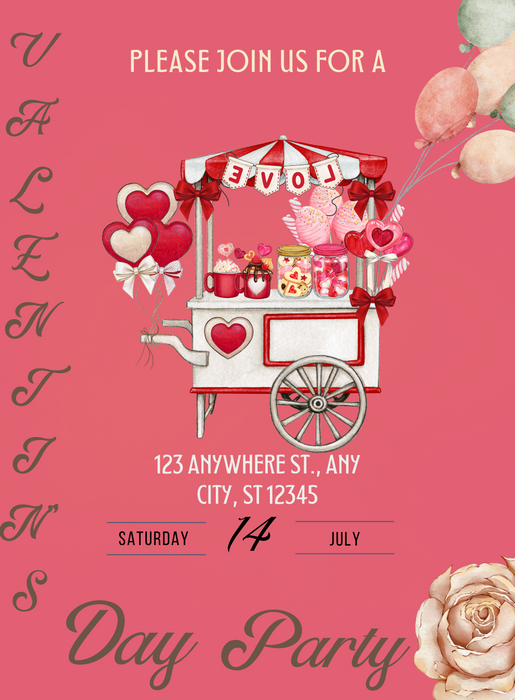 Candy Cart Valentines Day Invitation-AAVAl004
