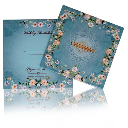 Blue Padded Premium Floral Design In Offset-KNPO5512B-King of Cards