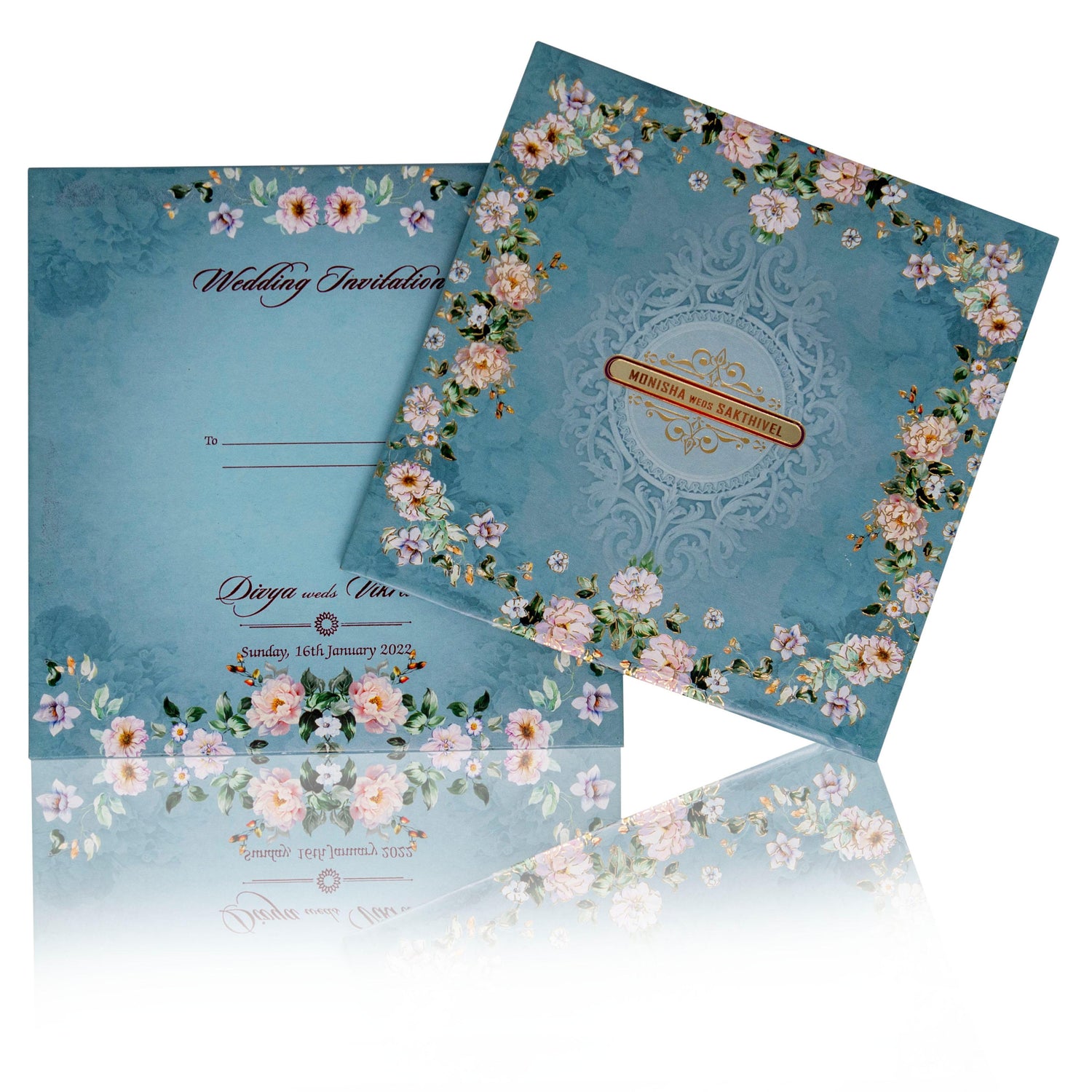 Blue Padded Premium Floral Design In Offset-KNPO5512B-King of Cards