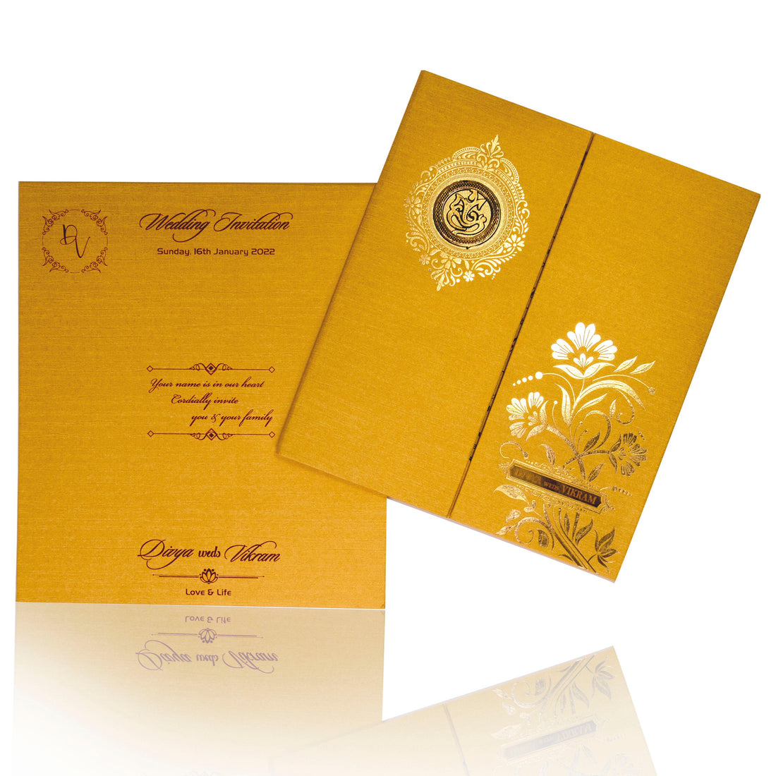 Gold Padded Open Door Floral In Gold Foiling-KNPS7503G