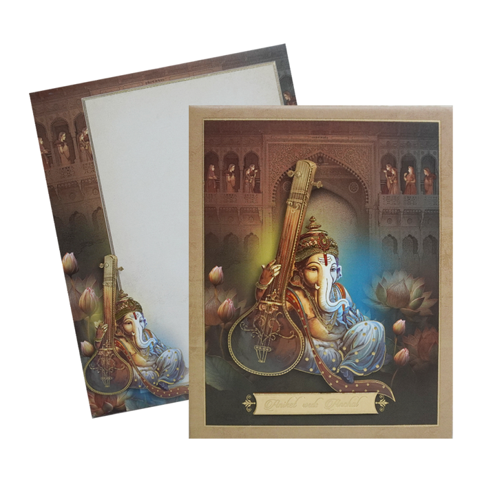 Brown Ganesha Padded Wedding Card-King of Cards