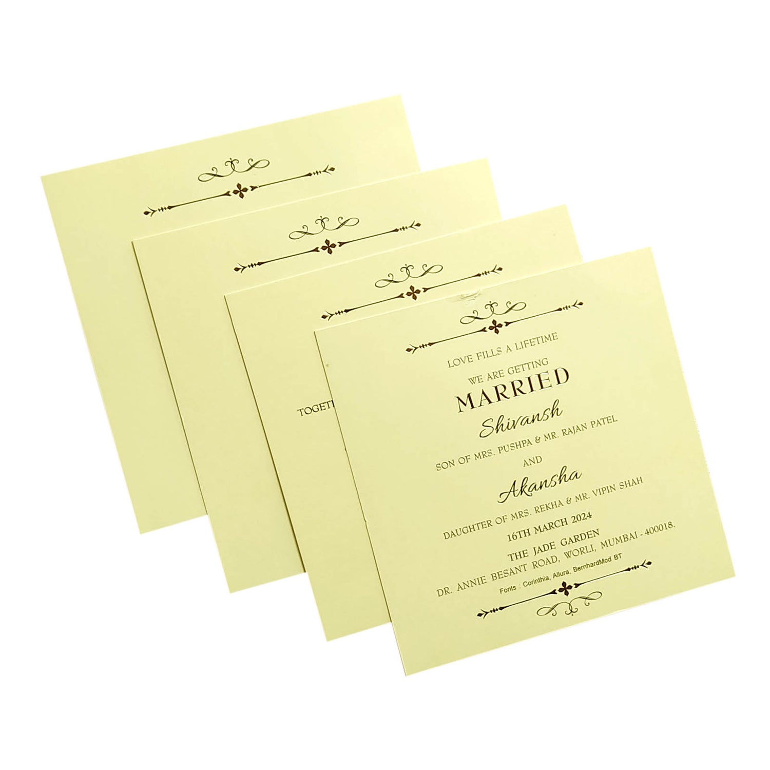Cream Embossed Design Invitation Card-KRC29511