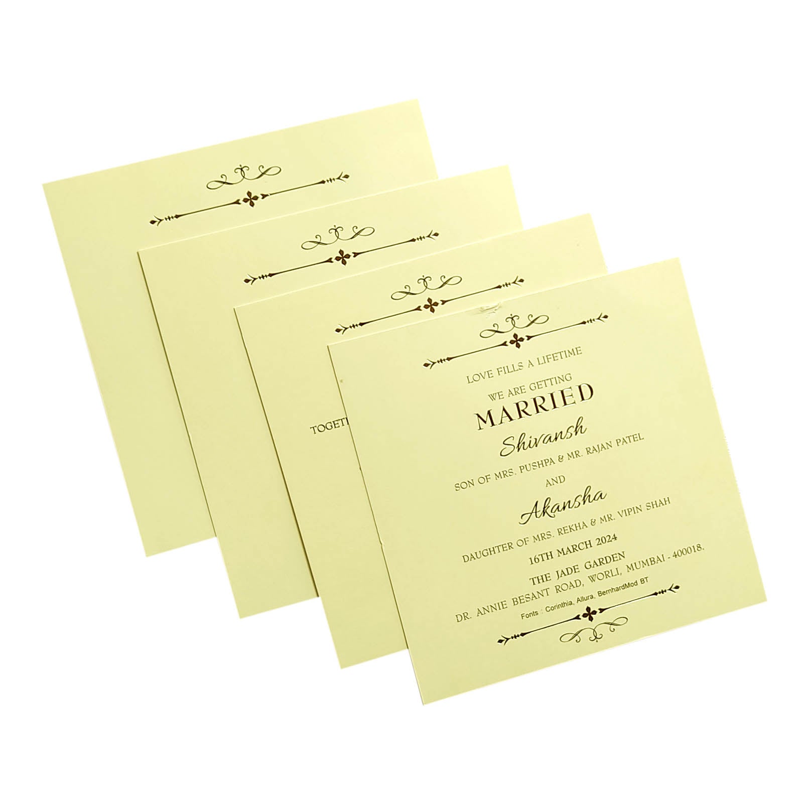Cream Embossed Design Invitation Card-KRC29511