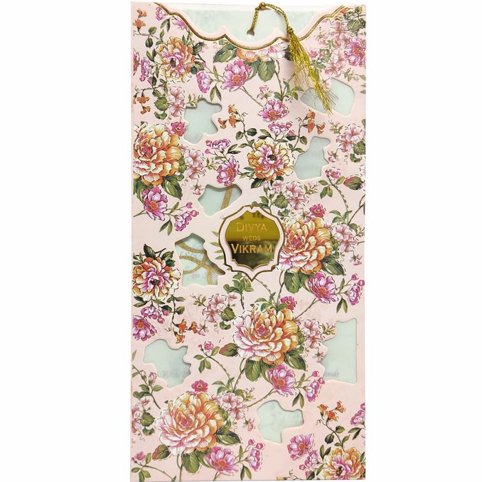 Pink Floral Laser Cut Panache Offset wedding Card-KNP7008P-King of Cards