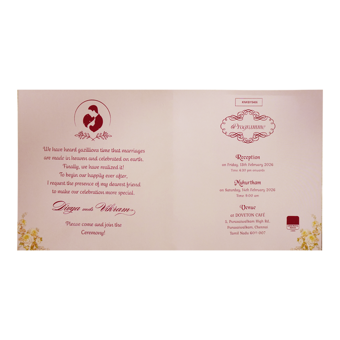 Berry Pink Floral Offset Print Invitation With Name Plate-KNKBY5406-King of Cards
