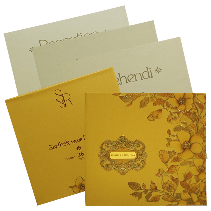 Mustard Gold Floral Embossed Premium Card-King of Cards
