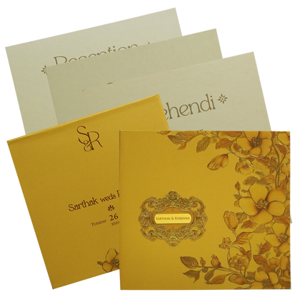Make your event special with our exclusive Mustard Gold Floral Embossed Premium Card. Shop now! ?WhatsApp Support ?Express Delivery.