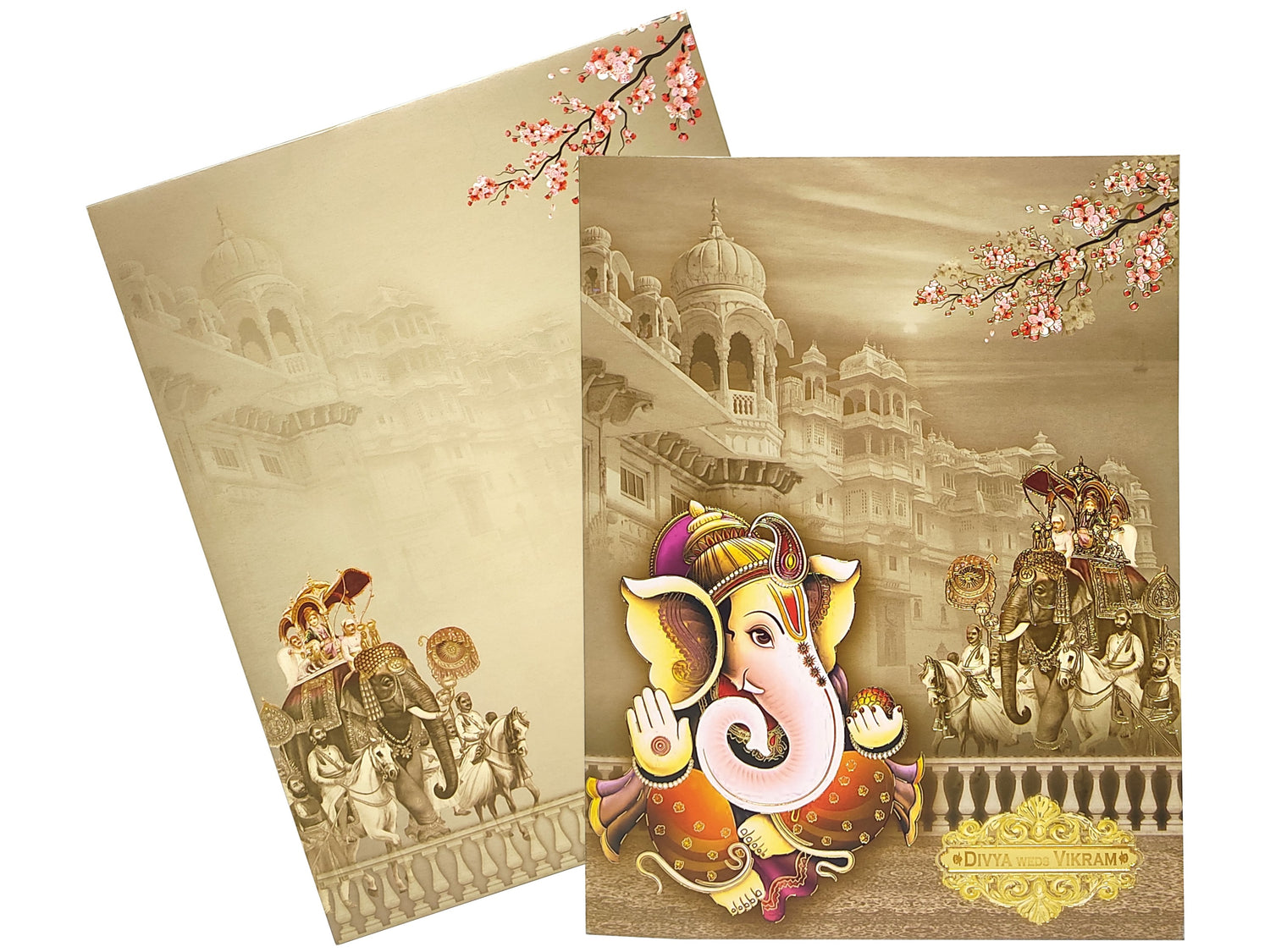 Rustic Green Jumbo Size With Royal Elephant Doli and Colourful Ganesha Wedding Card-KNKJ1093