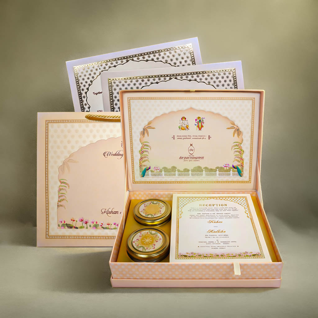 Pink Radha Krishna Wedding Invitation Box-KMMEX8340