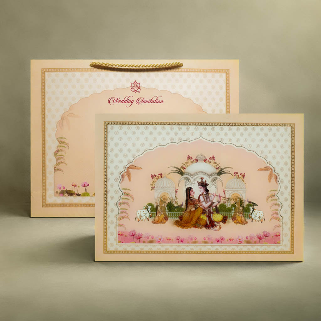 Pink Radha Krishna Wedding Invitation Box-KMMEX8340