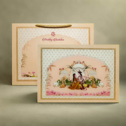 Pink Radha Krishna Wedding Invitation Box-KMMEX8340