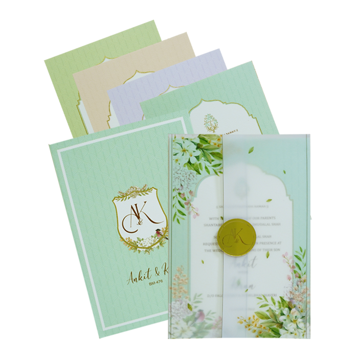 Green Tracing Sheet Wedding Invitation Card-King of Cards