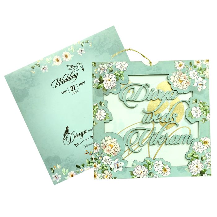 Blue White Floral MDF Invitation Card-King of Cards