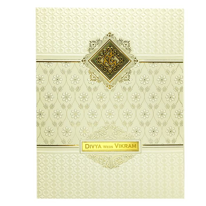 White Embossed Floral Invitation Card-King of Cards