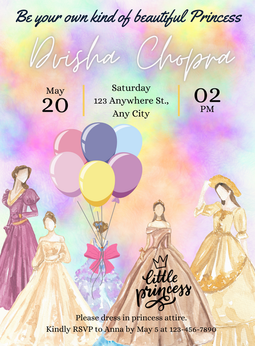 Colorful Balloons Princess Invitation-AAPNC006