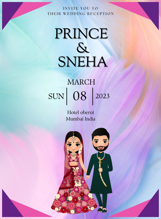 Colorful Caricature Reception Party Invitation-AARPI009