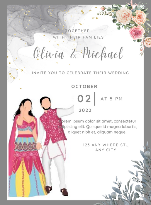Colourful Couple Caricature Wedding Invitation-AACAR015