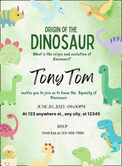 Colorful Cretaceous Dinosaur Invitation-AADII006