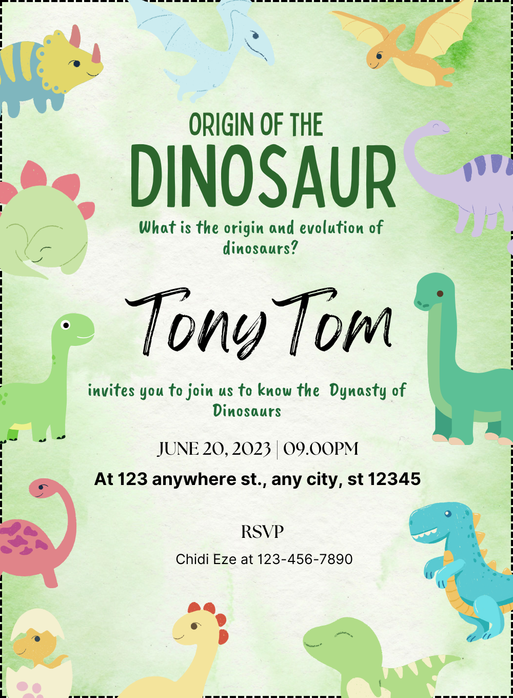 Colorful Cretaceous Dinosaur Invitation-AADII006