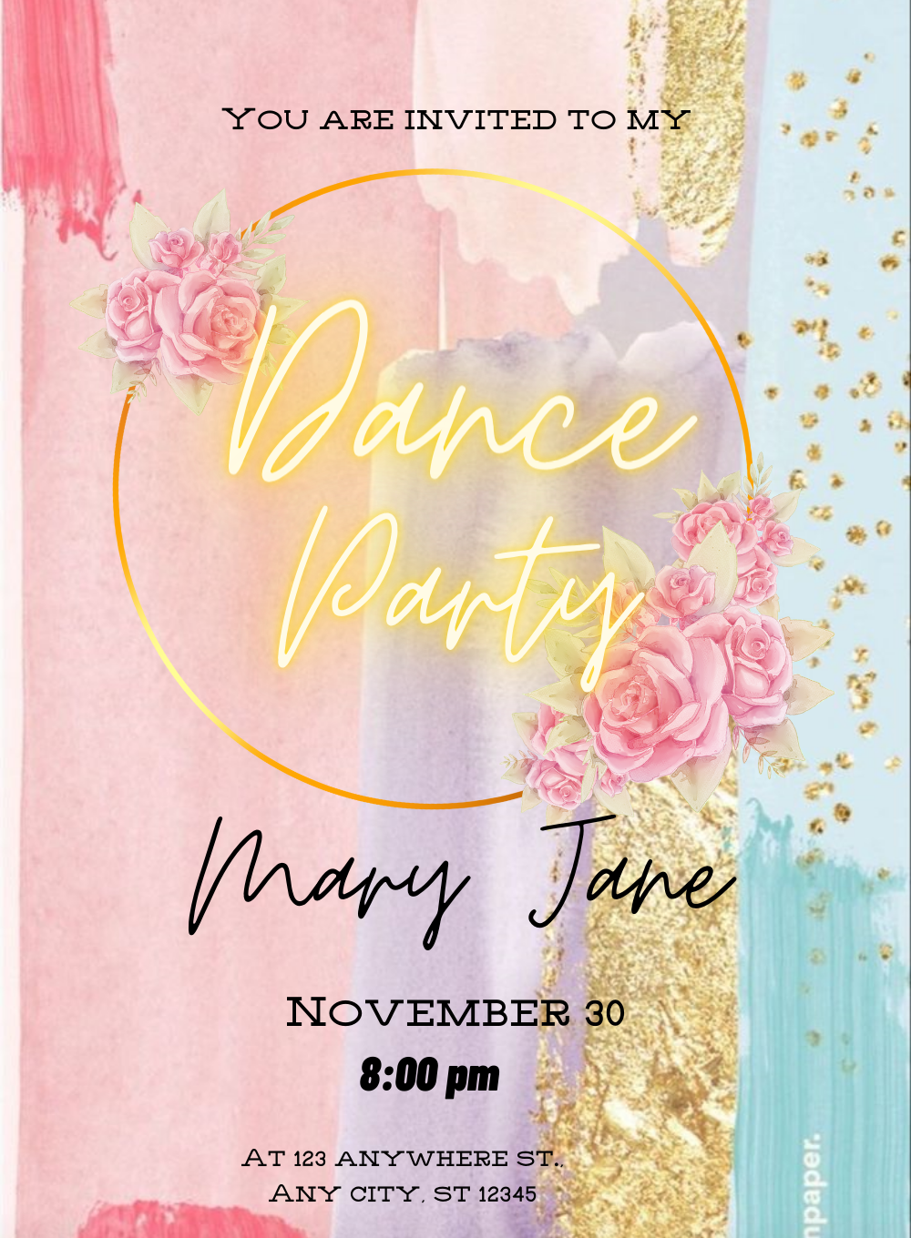 Colorful Flower Dance Party Invitations-AADPI031