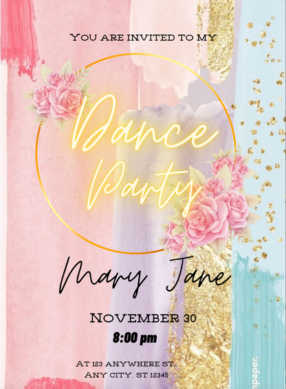 Colorful Flower Dance Party Invitations-AADPI031