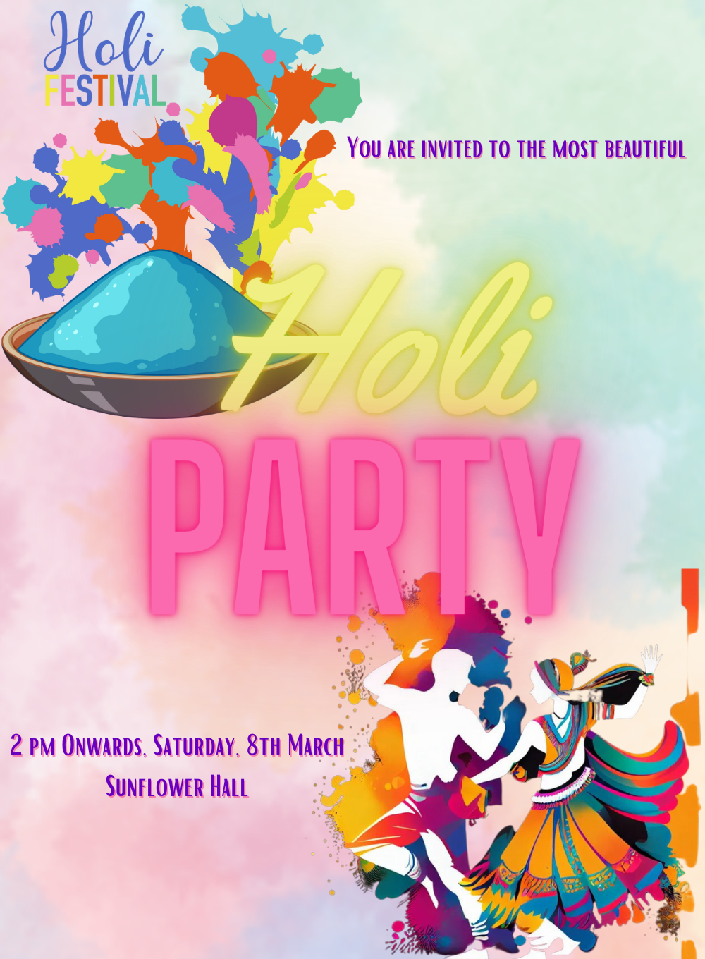 Colorful Laugh Holi Invitation-AAHOL009
