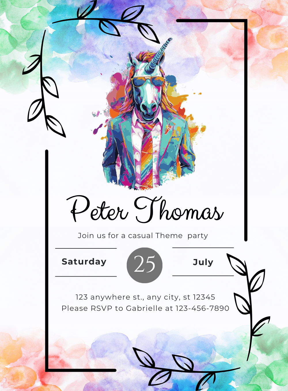 Colorful Mane Unicorns Invitation-AAUNI011