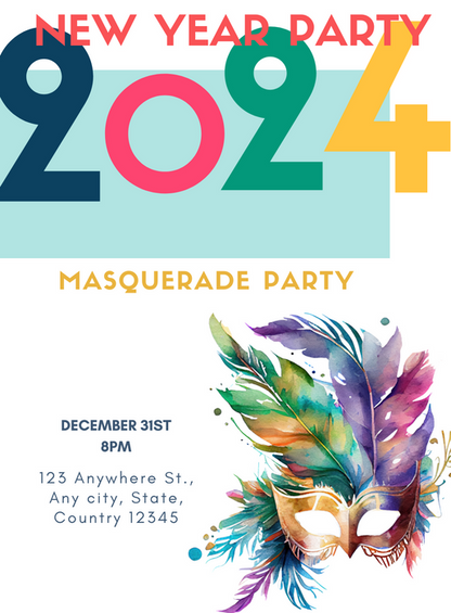 Pink Blue New Year Eve Invitation-AANEW007