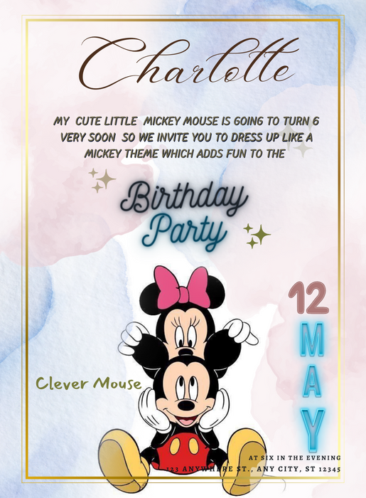 Colorful Mickey Mouse Popular Characters Invitation-King of Cards