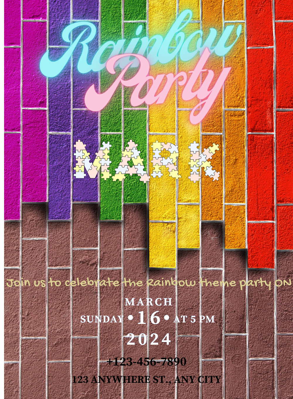 Colorful Powder Rainbow Invitation-AARNB005