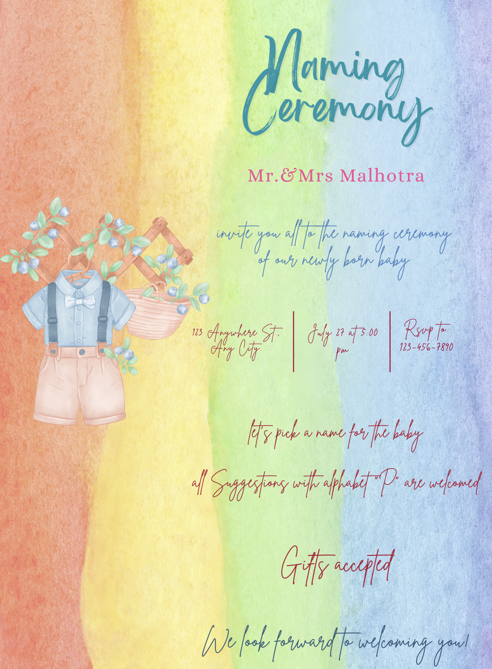 Colorful Rainbow Naming Ceremony Invitations-AANCI007