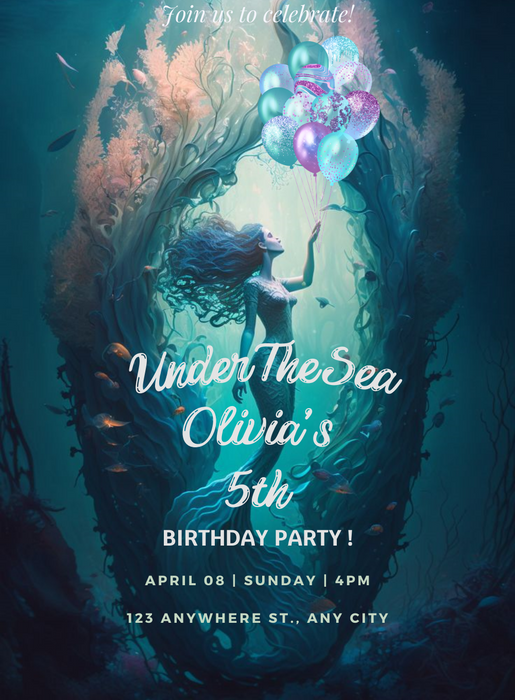 Colorful Sea Mermaid Invitation-AAMER010