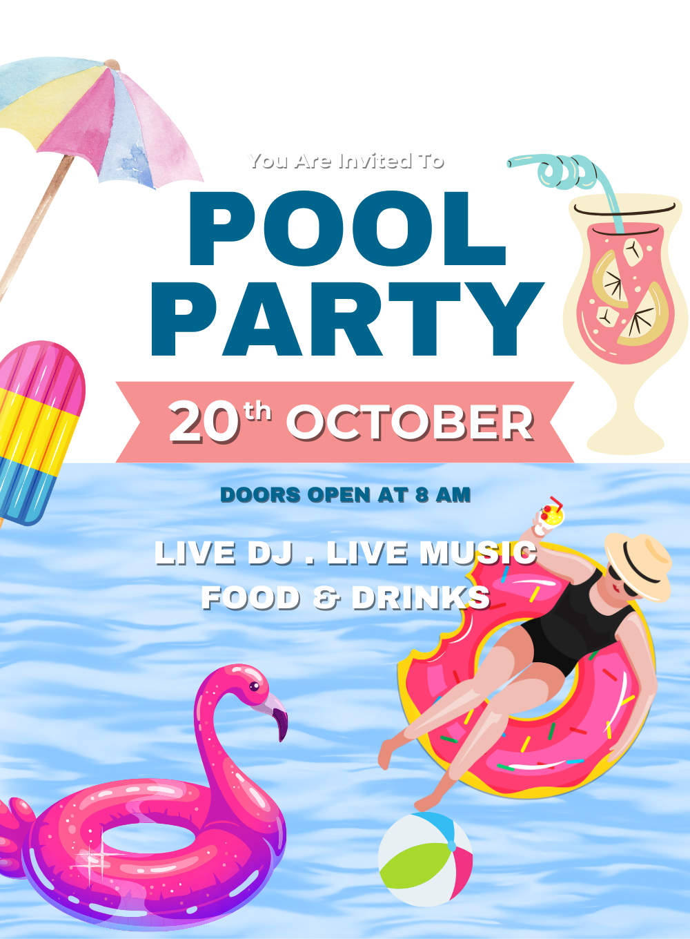 Colorful Sunglasses Pool Party Invitation-AAPPI024