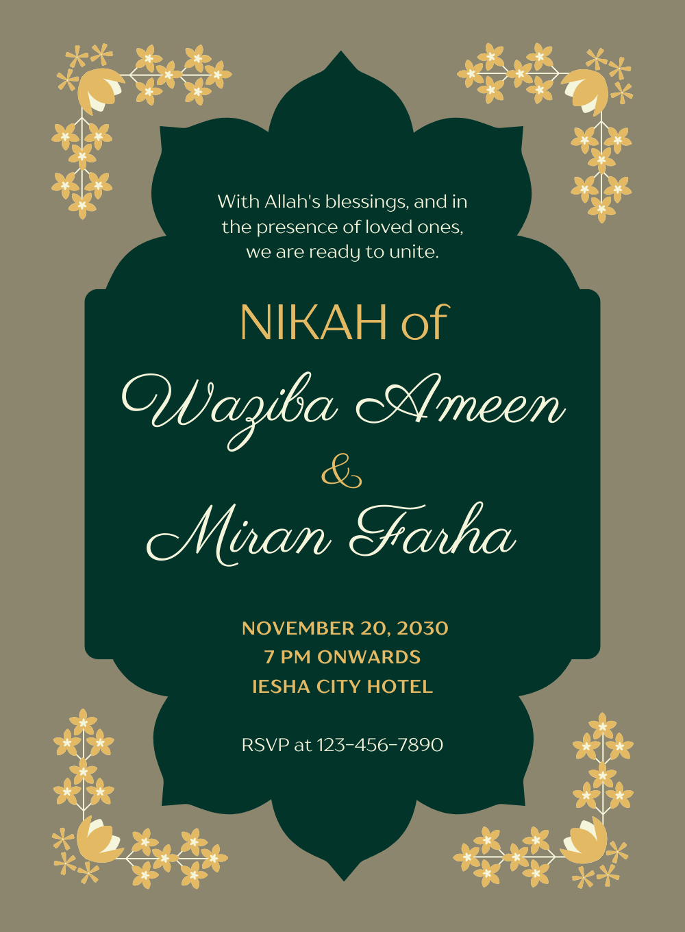 Green Emerald Muslim Wedding Invitation-AAMWI006