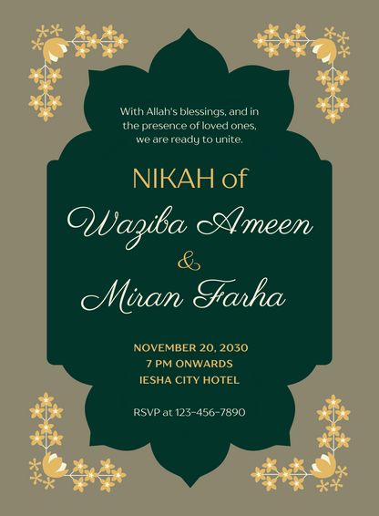 Green Emerald Muslim Wedding Invitation-AAMWI006