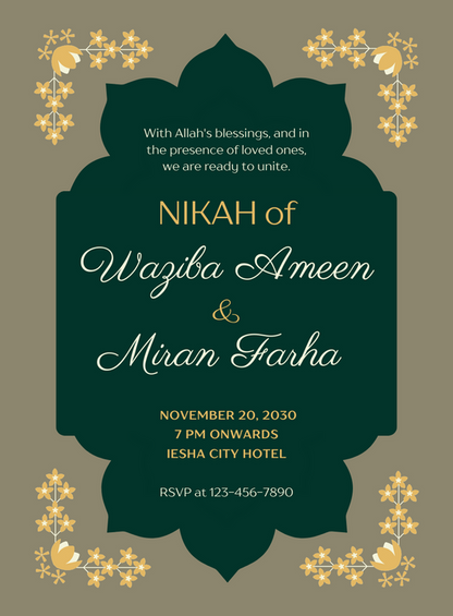 Green Emerald Muslim Wedding Invitation-AAMWI006