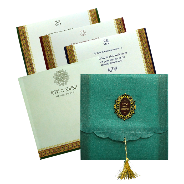 Green Glitter Tracing sheet Wedding Card-King of Cards