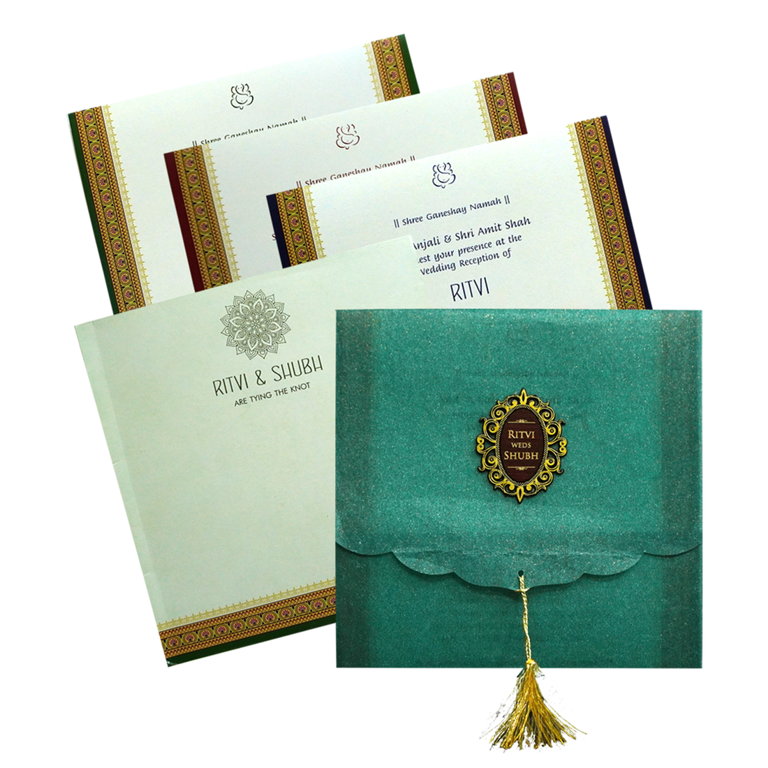 Green Glitter Tracing sheet Wedding Card-King of Cards