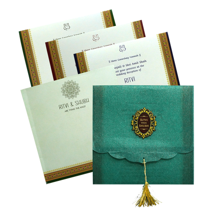 Green Glitter Tracing sheet Wedding Card-King of Cards