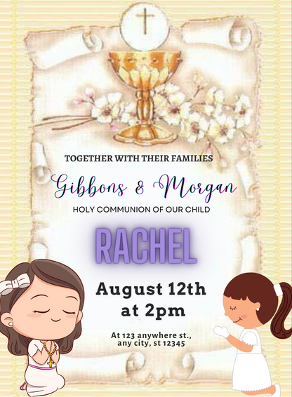 Cream Child Holy Communion Invitation-AAHOI007