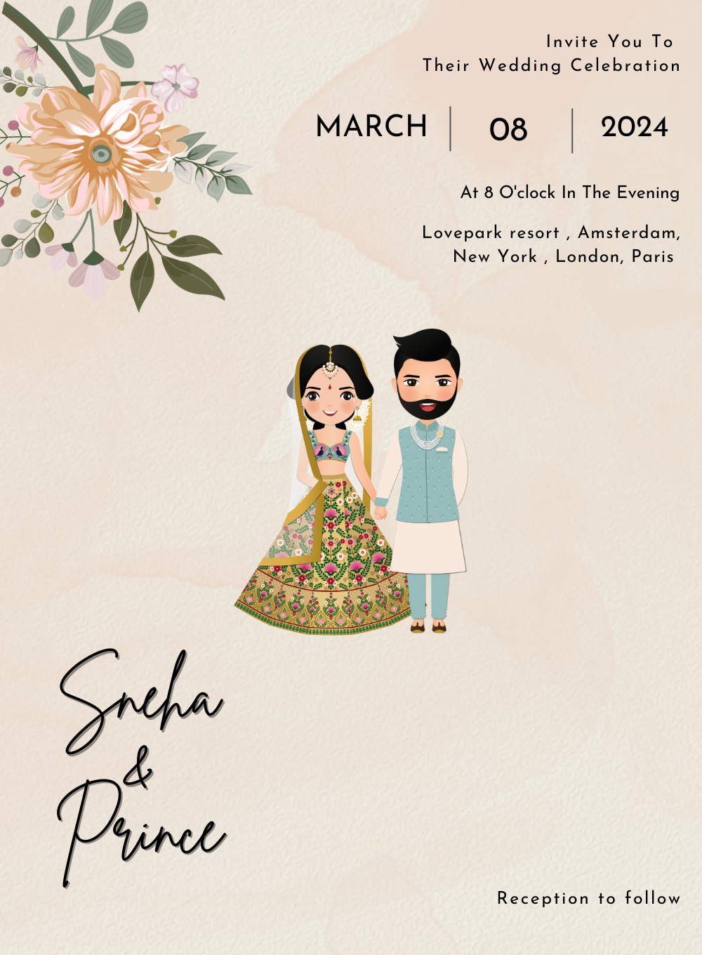 Cream Couple Wedding Reception Invitation-AAWPI004