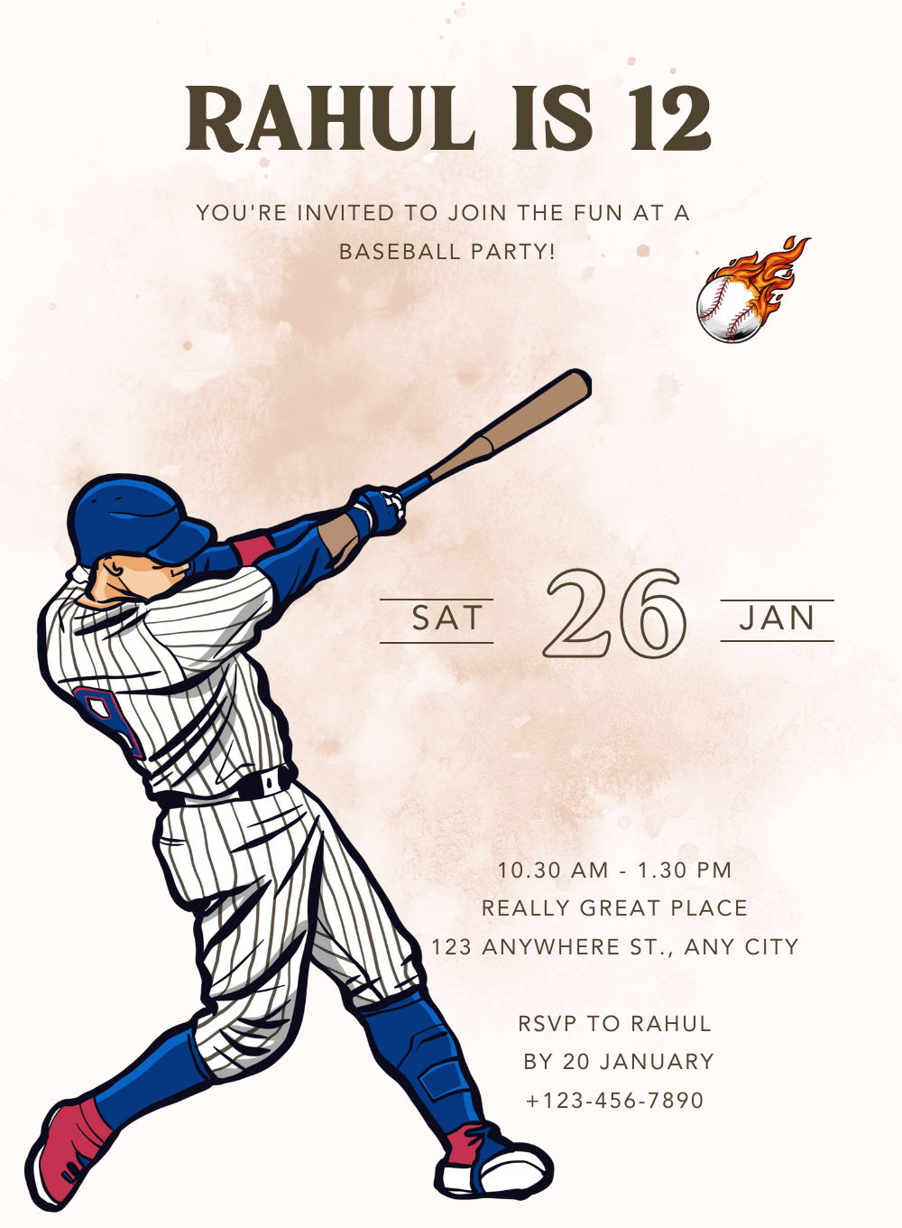 Cream Fire baseball Invitation-AABAS007