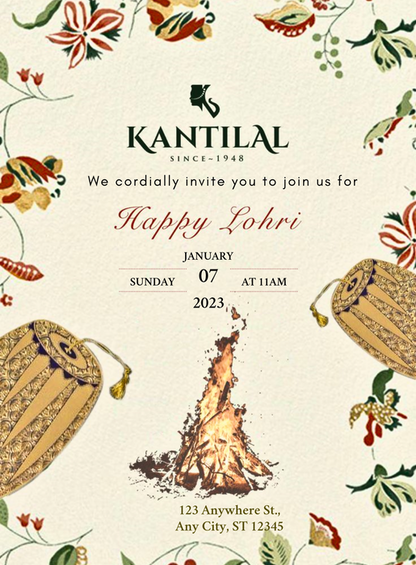 Cream Golden Lohri Celebration Invitation-AALCI007