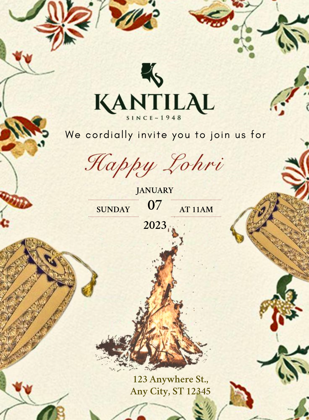Cream Golden Lohri Celebration Invitation-AALCI007