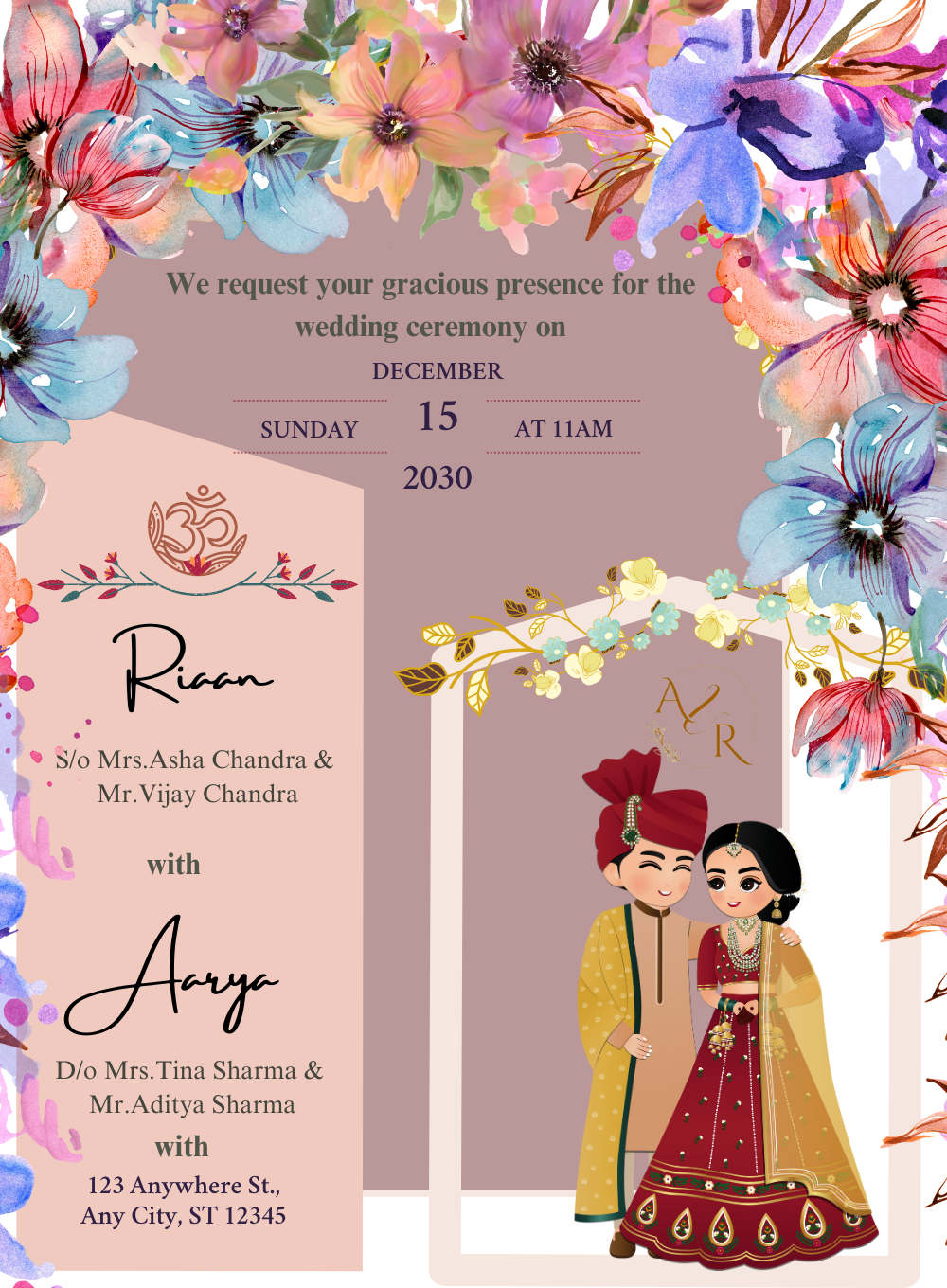Crimson Splendor Hindu Wedding Invitations-AAHWI017