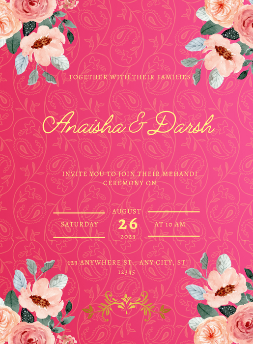 Crimson and Cream Mehndi Ceremony Invitations-AAMCI038