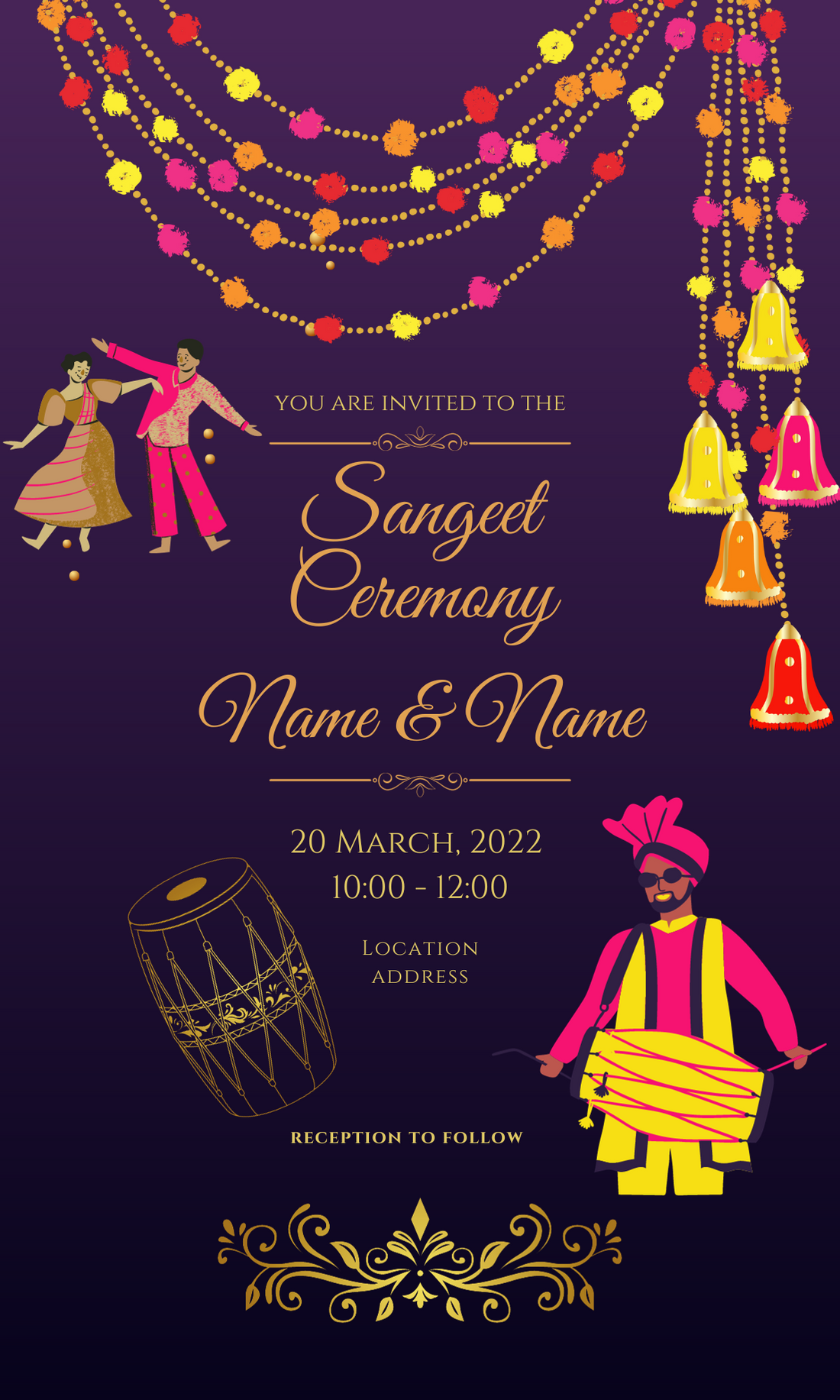 Violet Dhol Sangeet Invitation-AASAN003