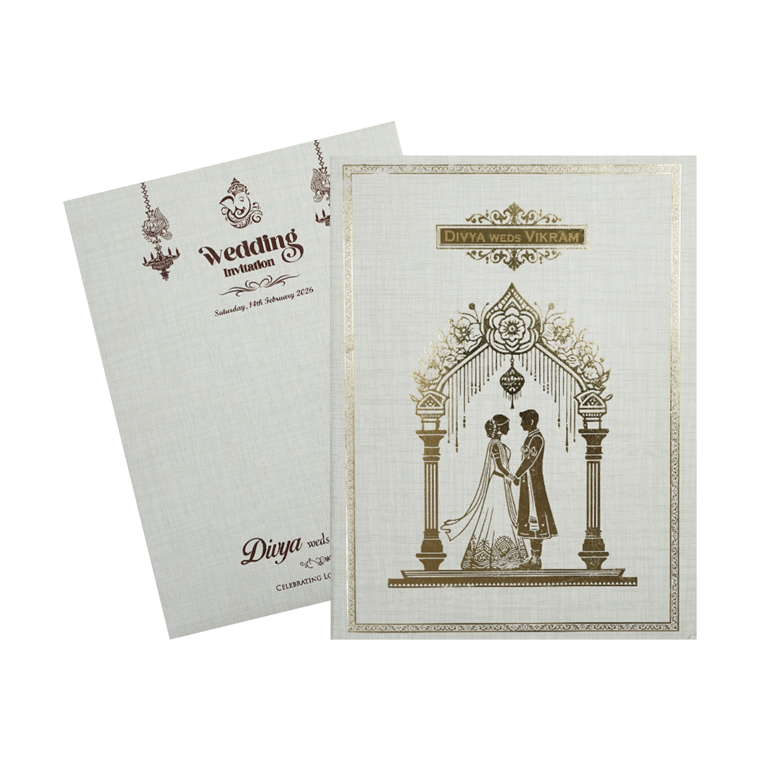 Grey Gold Foil Couple Arch Wedding Card-KNK7081G